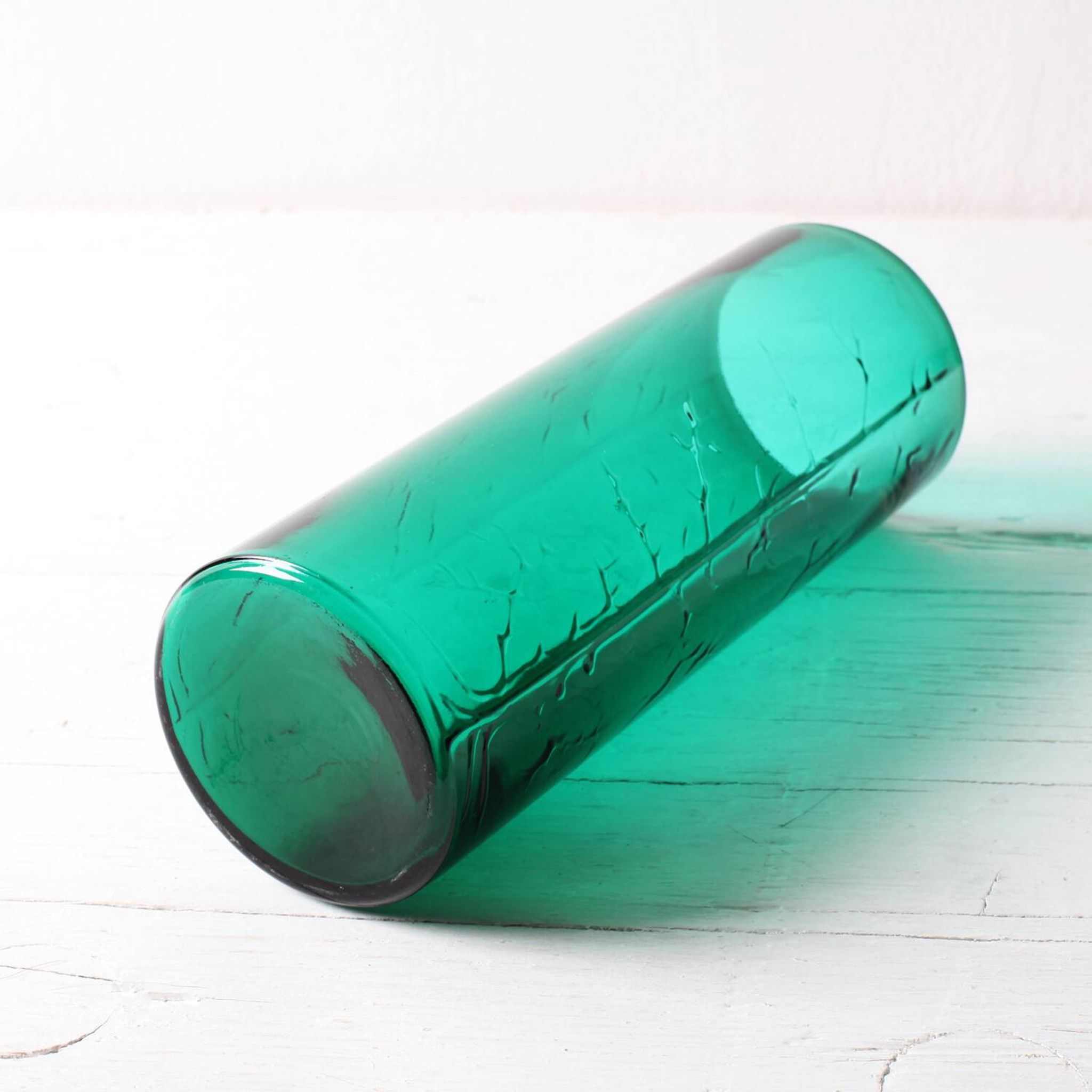 Green Mid-century Glass Vase Ek with Plant Pattern / Björkshults Glasbruk