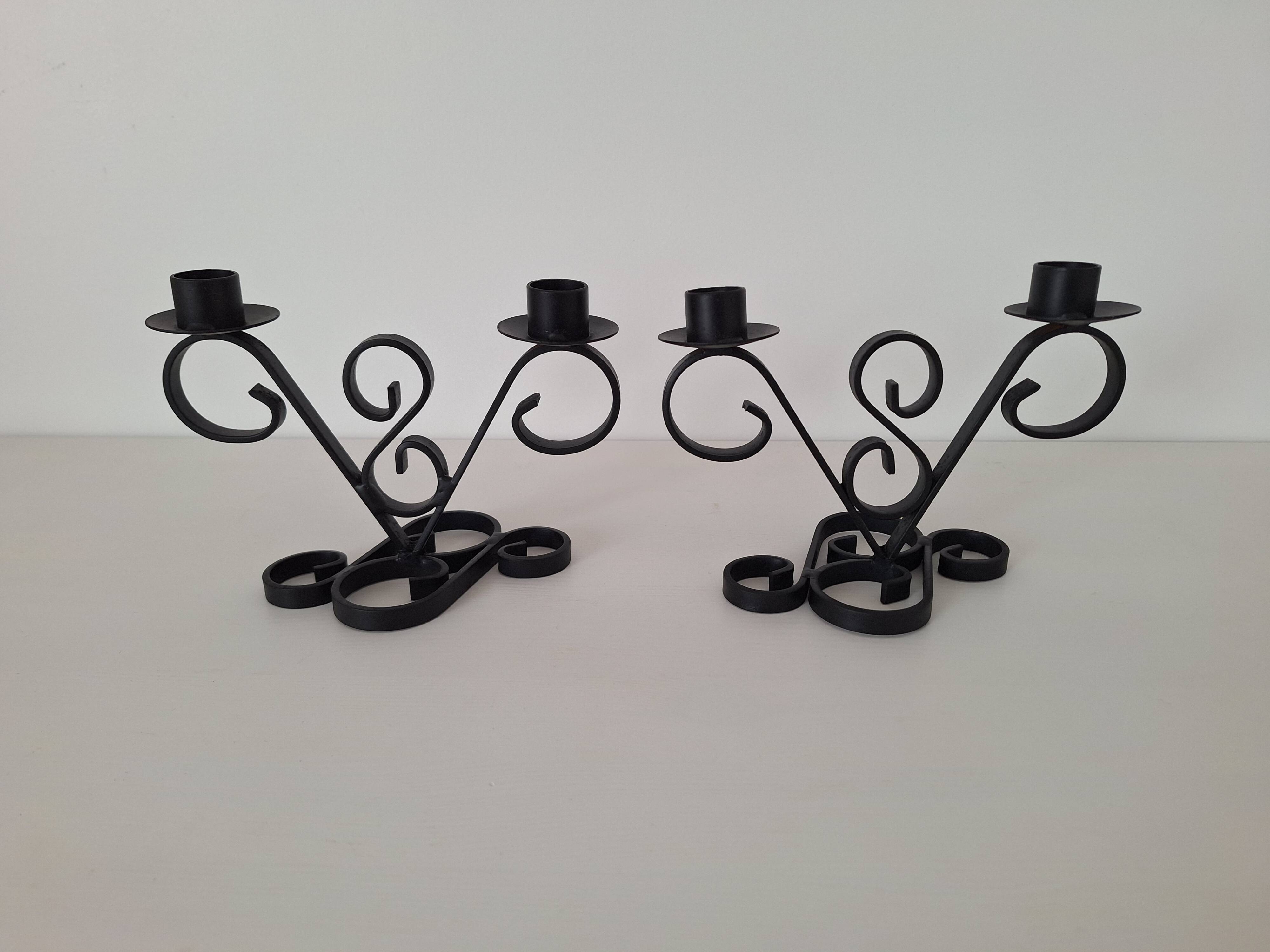 Vintage black wrought iron candlestick