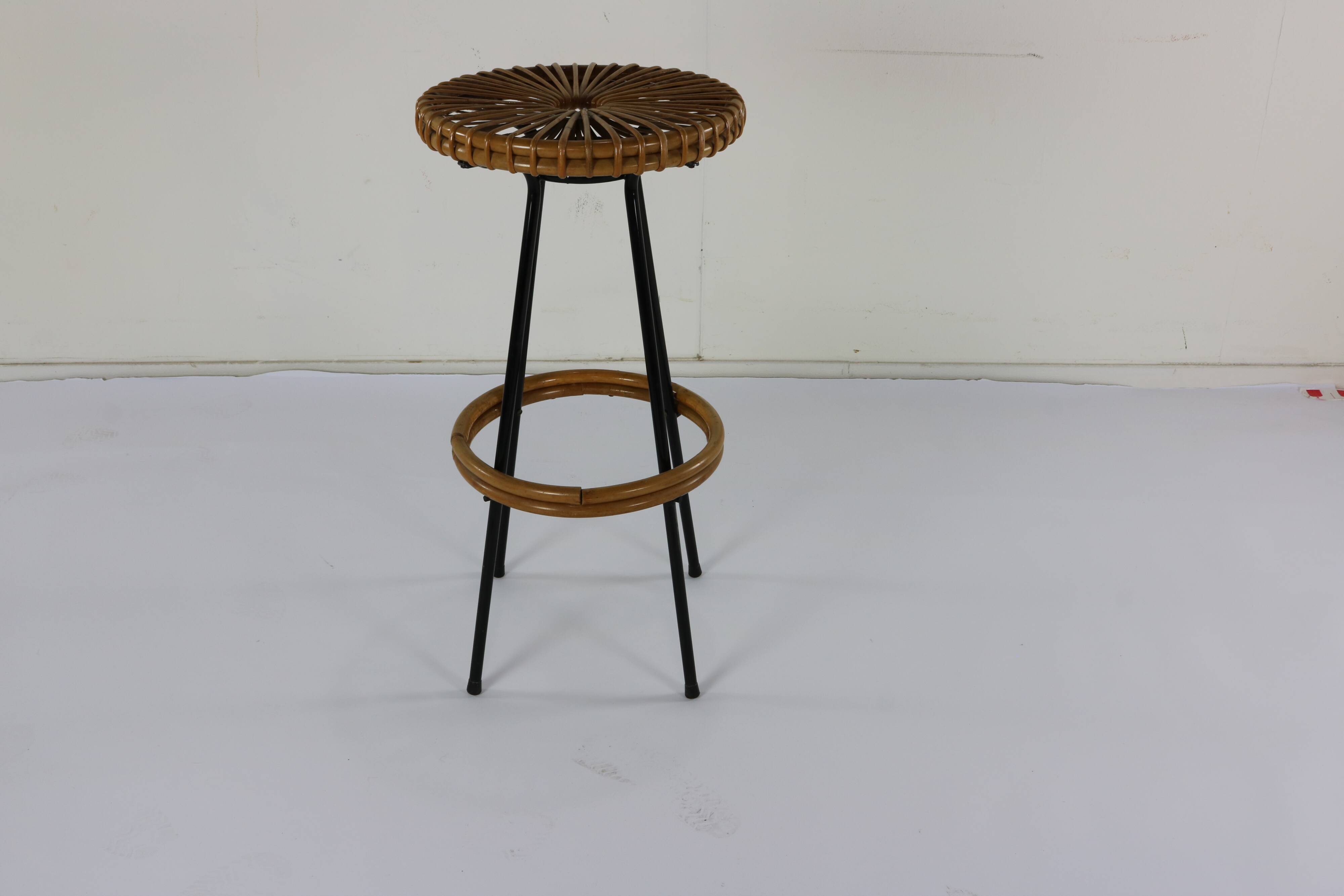 Original sixties rattan bar stool by Rohé Noordwolde Holland