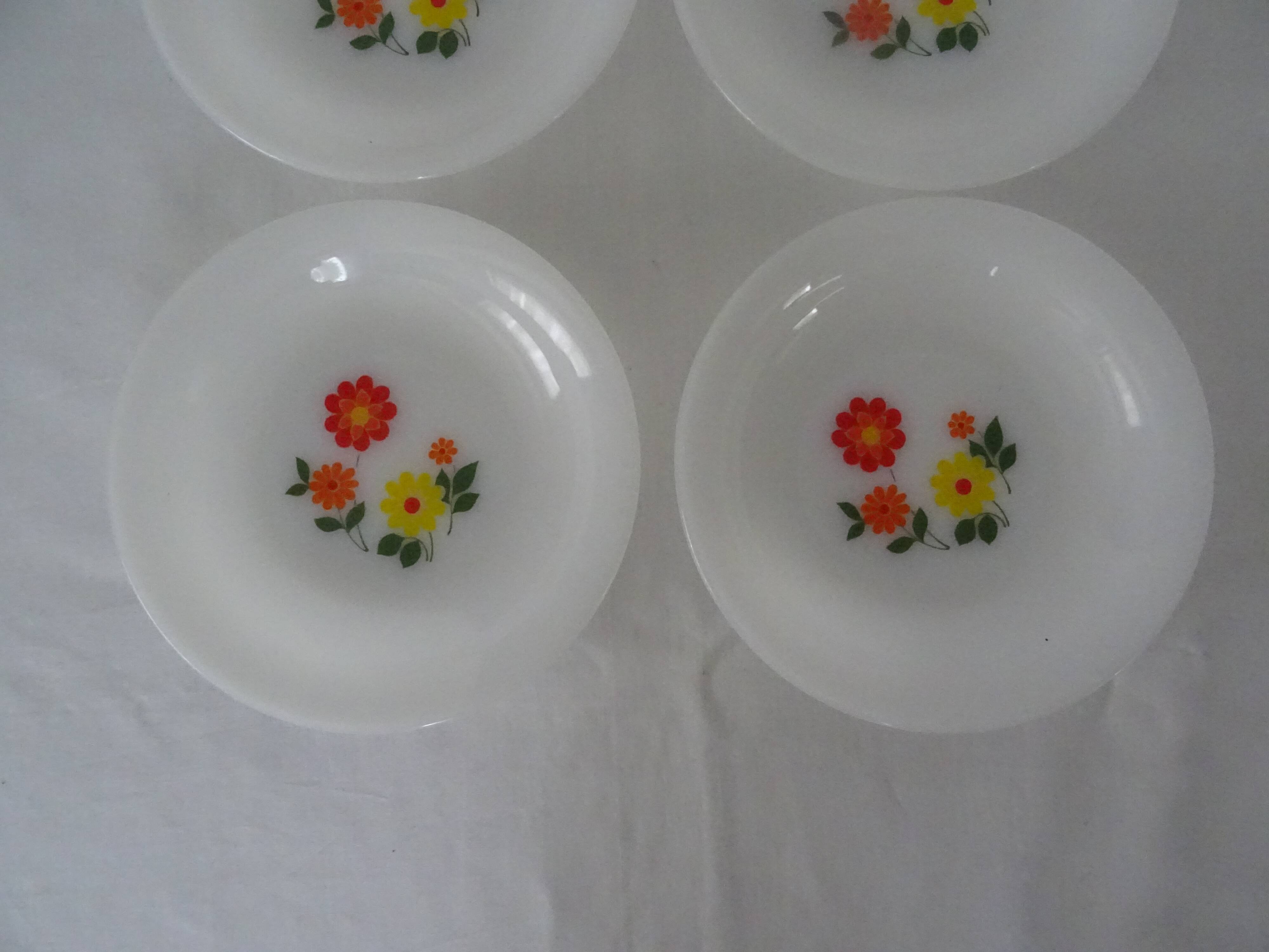 6 plates flowers orange yellow crown arcopal vintage