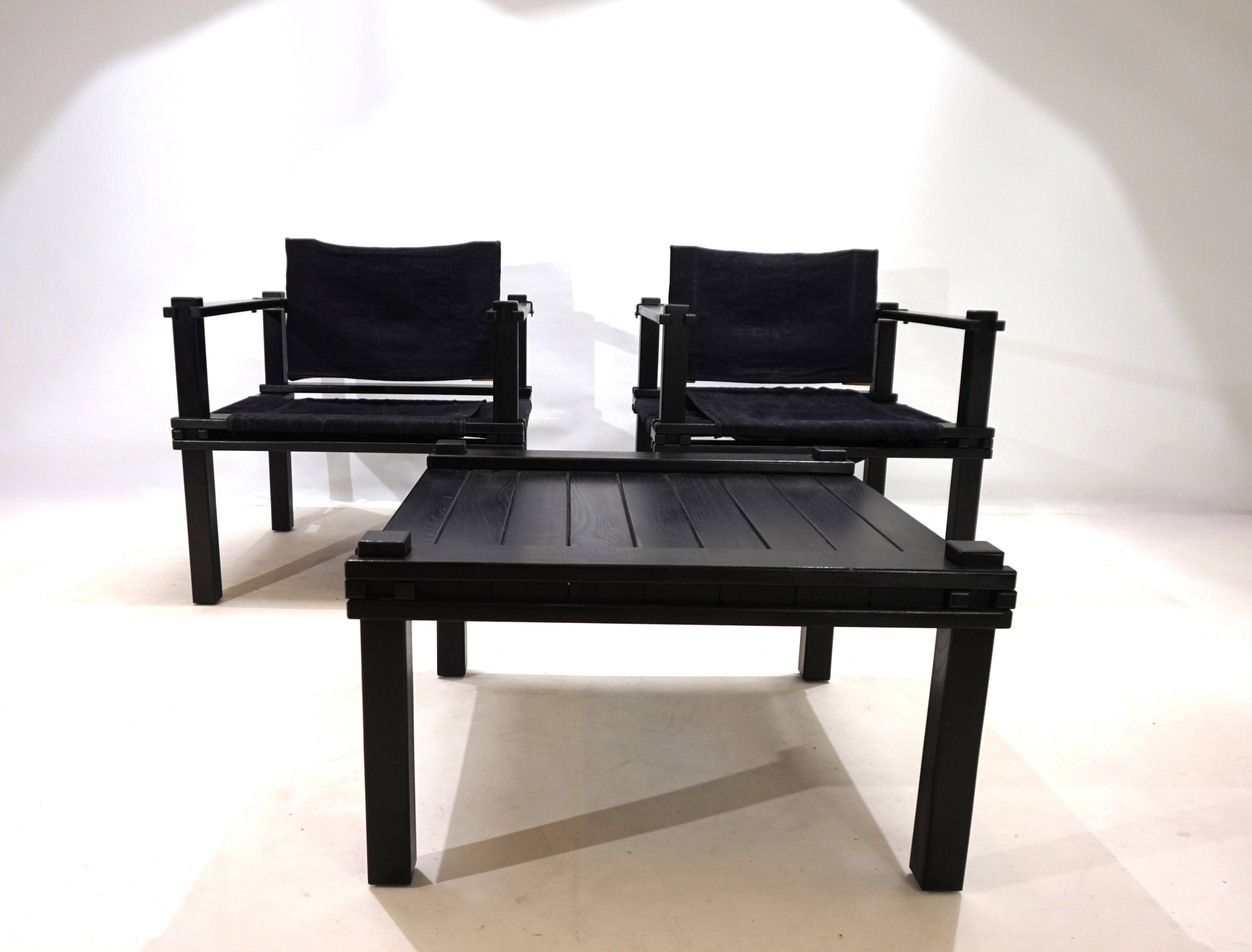 Bofinger set of 2 Farmer lounge chairs with table by Gerd Lange, 1960