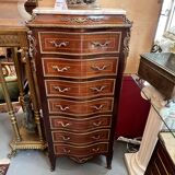 Weekly chest in wood veneer, curved and eventful shape, 20th century period