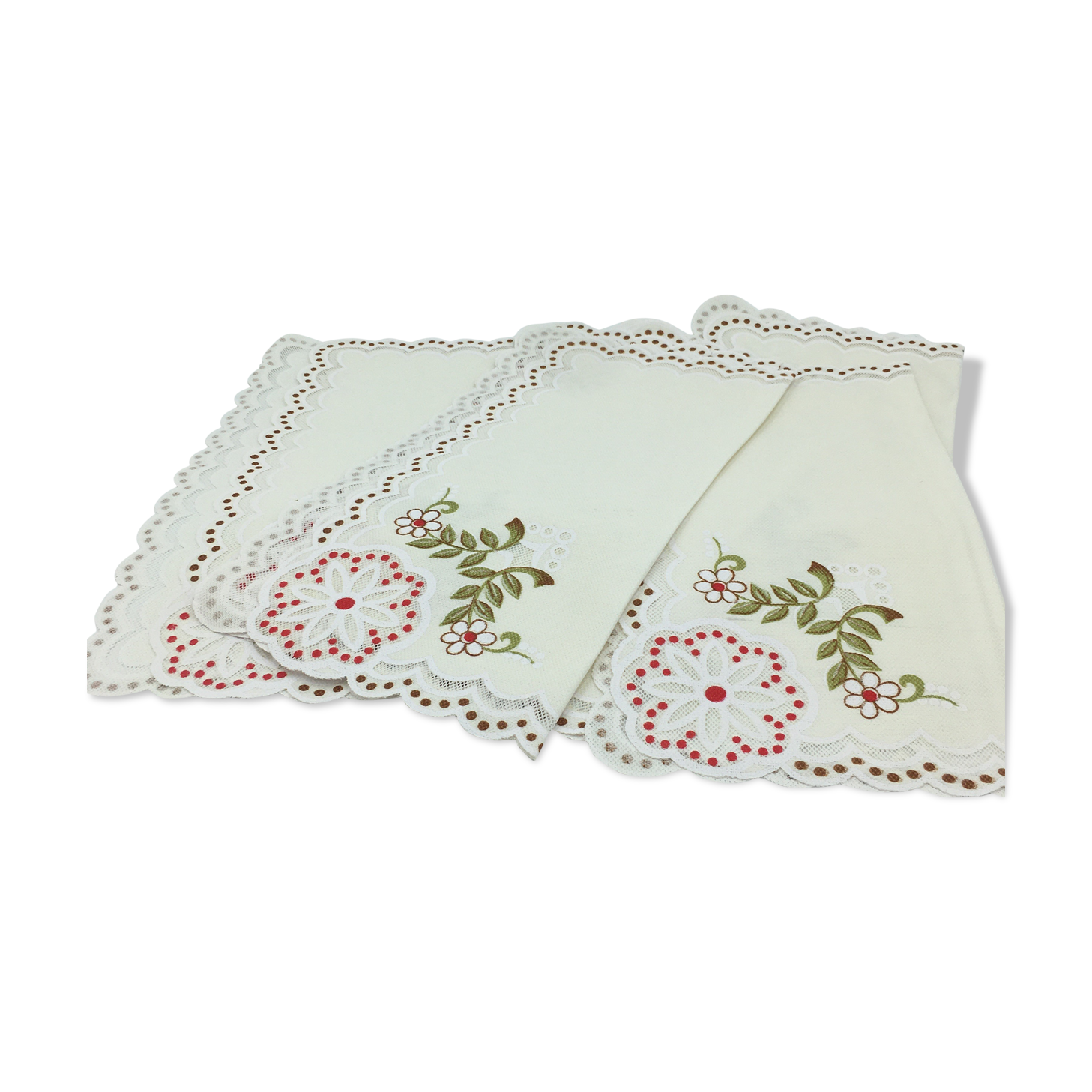 Nappe vintage ovale décor floral ses 8 serviettes
