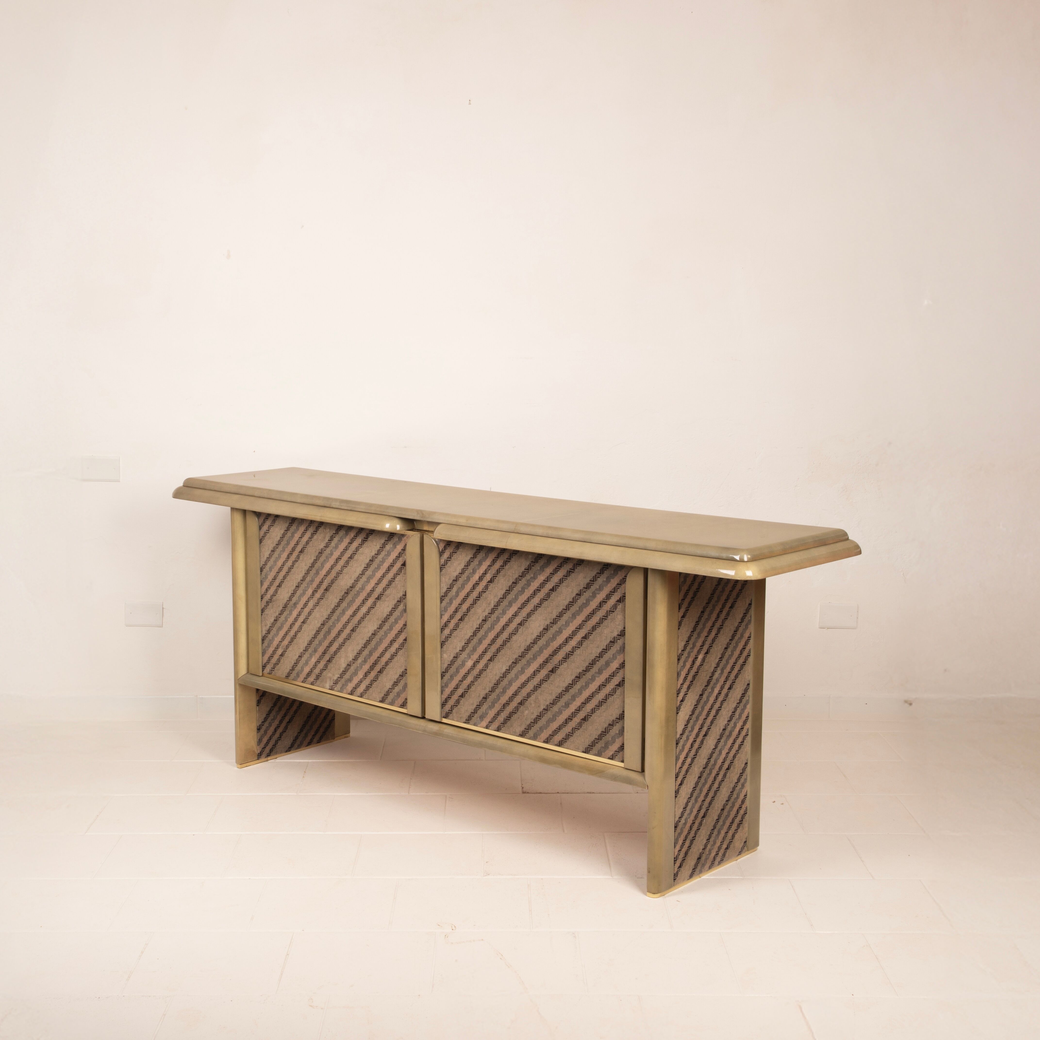 Sideboard in parchment and Missoni fabric by Angelo Mazzola for Salpol, 1980