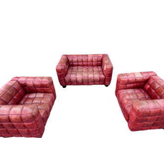 Ensemble de canapés, cuir rouge réedition années 80