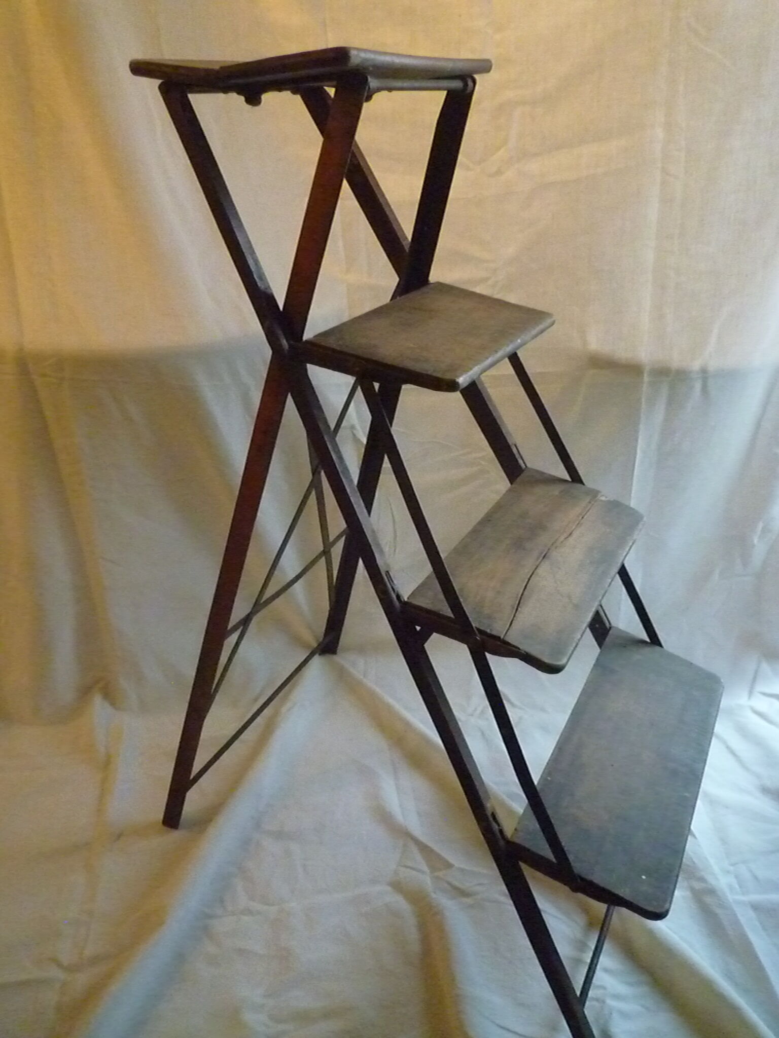 Industrial metal and wood workshop stepladder