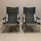 Pair of reclining relax armchairs black leather design 1960
