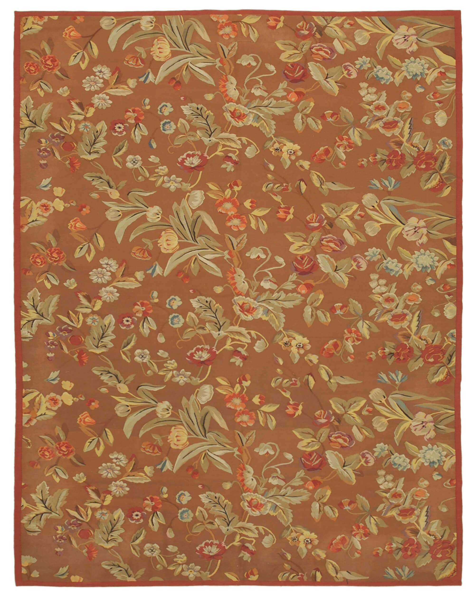 Handmade European Vintage Aubusson Kilim 276 cm x 359 cm