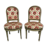 Pair of Louis XVI style chairs, molded beech, gray lacquered. Nineteenth