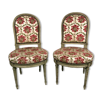 Pair of Louis XVI style chairs, molded beech, gray lacquered. Nineteenth