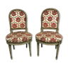 Pair of Louis XVI style chairs, molded beech, gray lacquered. Nineteenth
