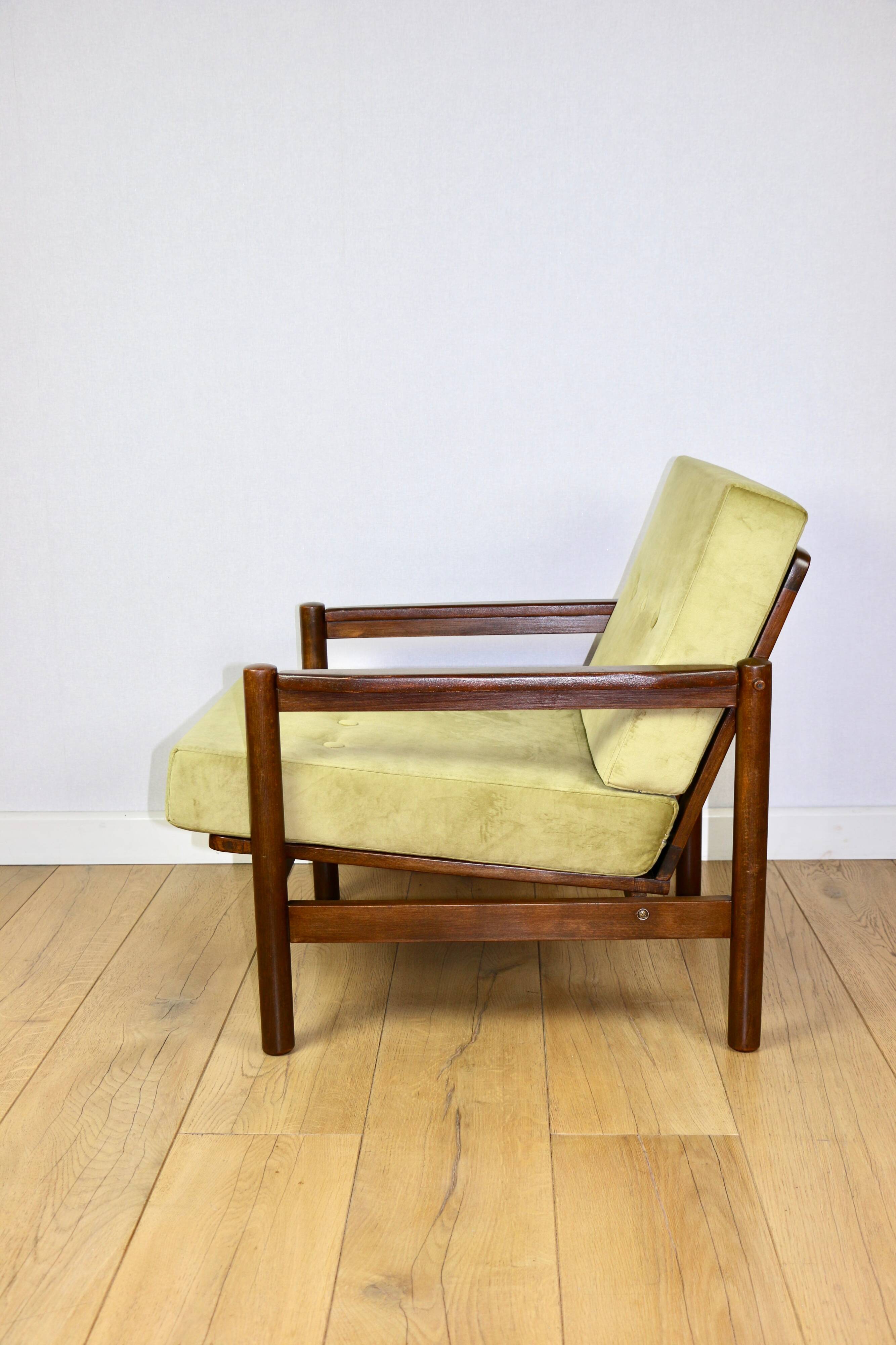 Wooden armchair designed by Z. Baczyk brown vintage olive - 3 pieces available