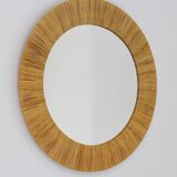 Mid-century Round Wall Mirror Italian Riviera in Raffia with a Bast Frame, 1950s