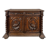 Buffet de chasse de style Henri II en chêne sculpté à colonnes torsadées