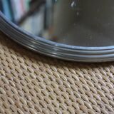 Round vintage gray metal mirror tray