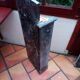 White veined black marble fireplace