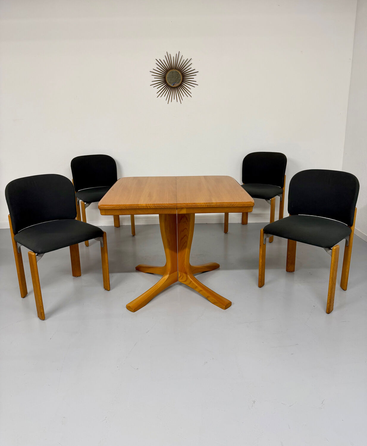 4 wooden and fabric chairs designed by Bruno Rey for Dietiker, vintage 70s