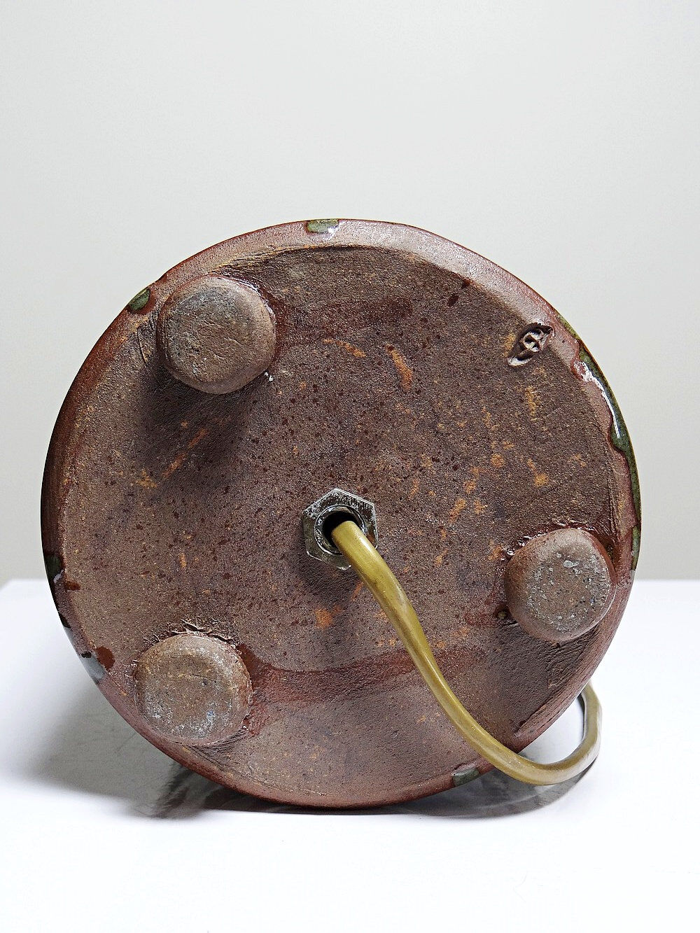 Vintage table lamp, glazed stoneware, perforated "Building" signed.