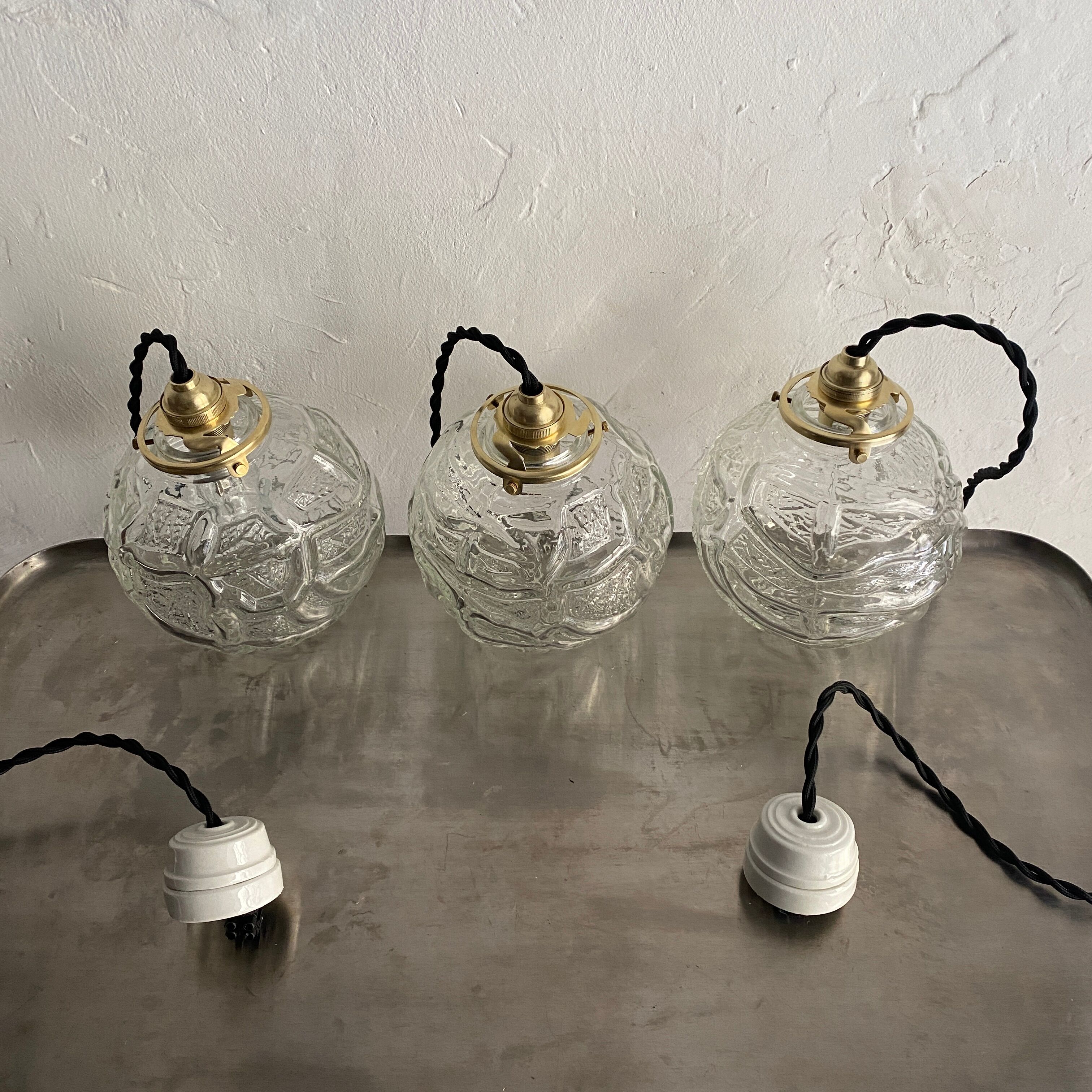 Lot 3 vintage glass hanging lamps