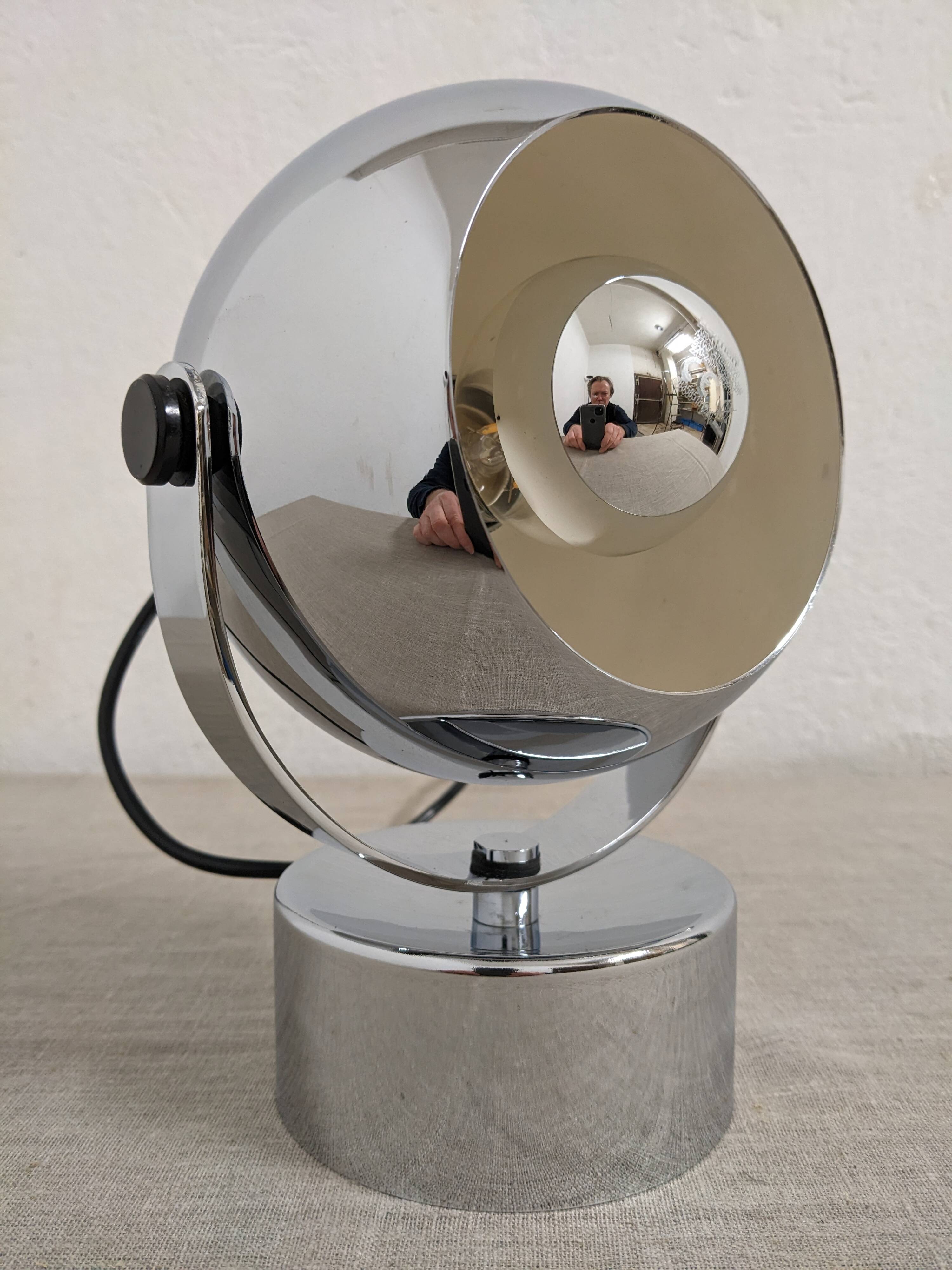 Eye ball lamp or wall light, chrome, space age, France circa 1970.