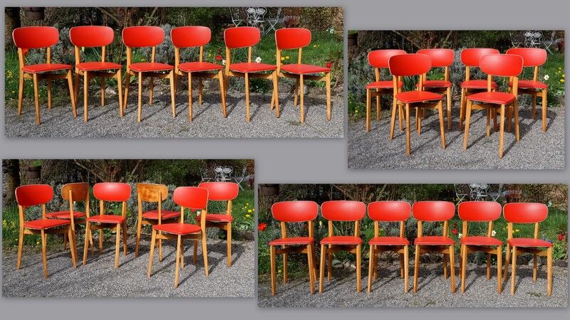 Lot 6 chairs Luterma years 60 skaï red