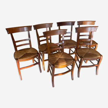 Set of 6 straw chairs style Directoire Solid cherry wood