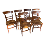 Set of 6 straw chairs style Directoire Solid cherry wood