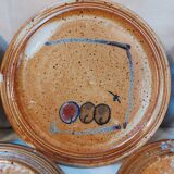 Set of 8 vintage dessert plates in enamelled stoneware signed MALI