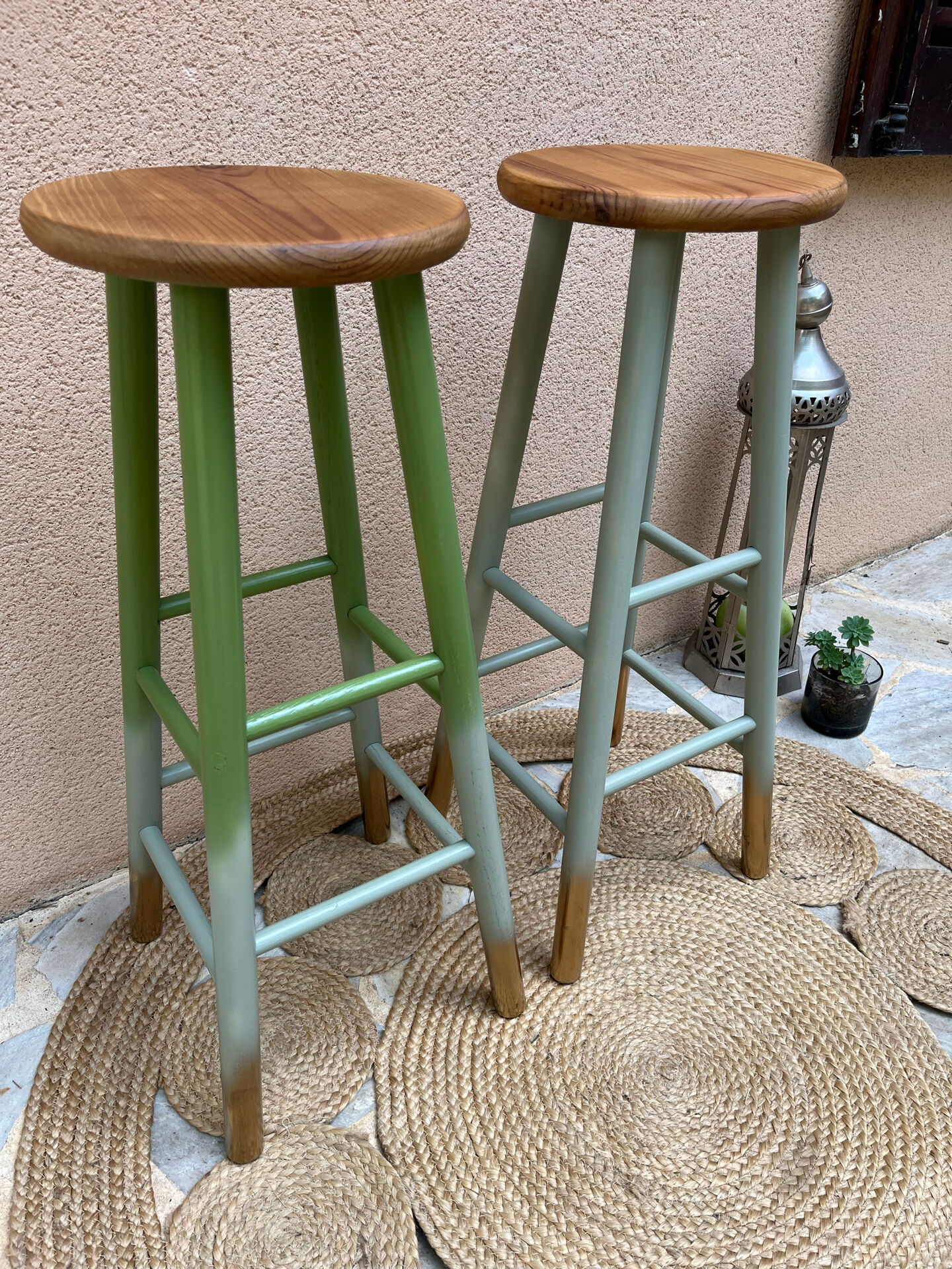 Pair of pine bistro stools