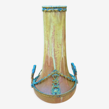 Vase en ceramique monture bronze signé Denbac