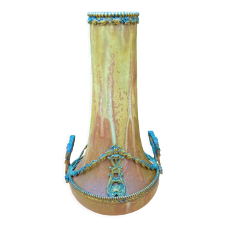 Vase en ceramique monture bronze signé Denbac