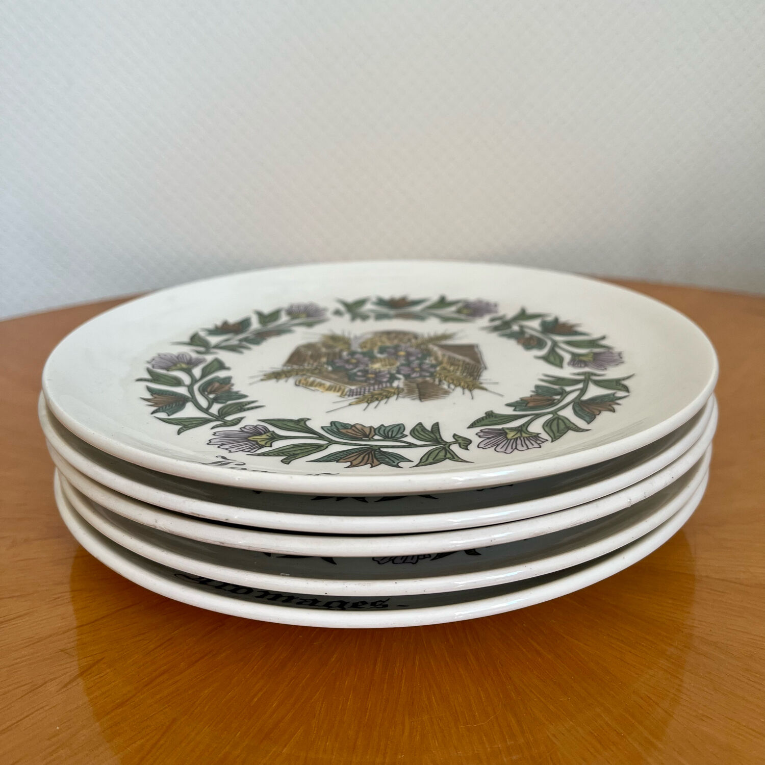 Set of 5 vintage Gien cheese plates