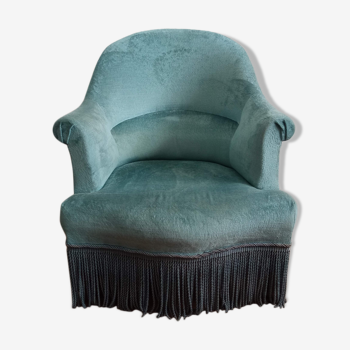 Fauteuil crapaud en velours bleu