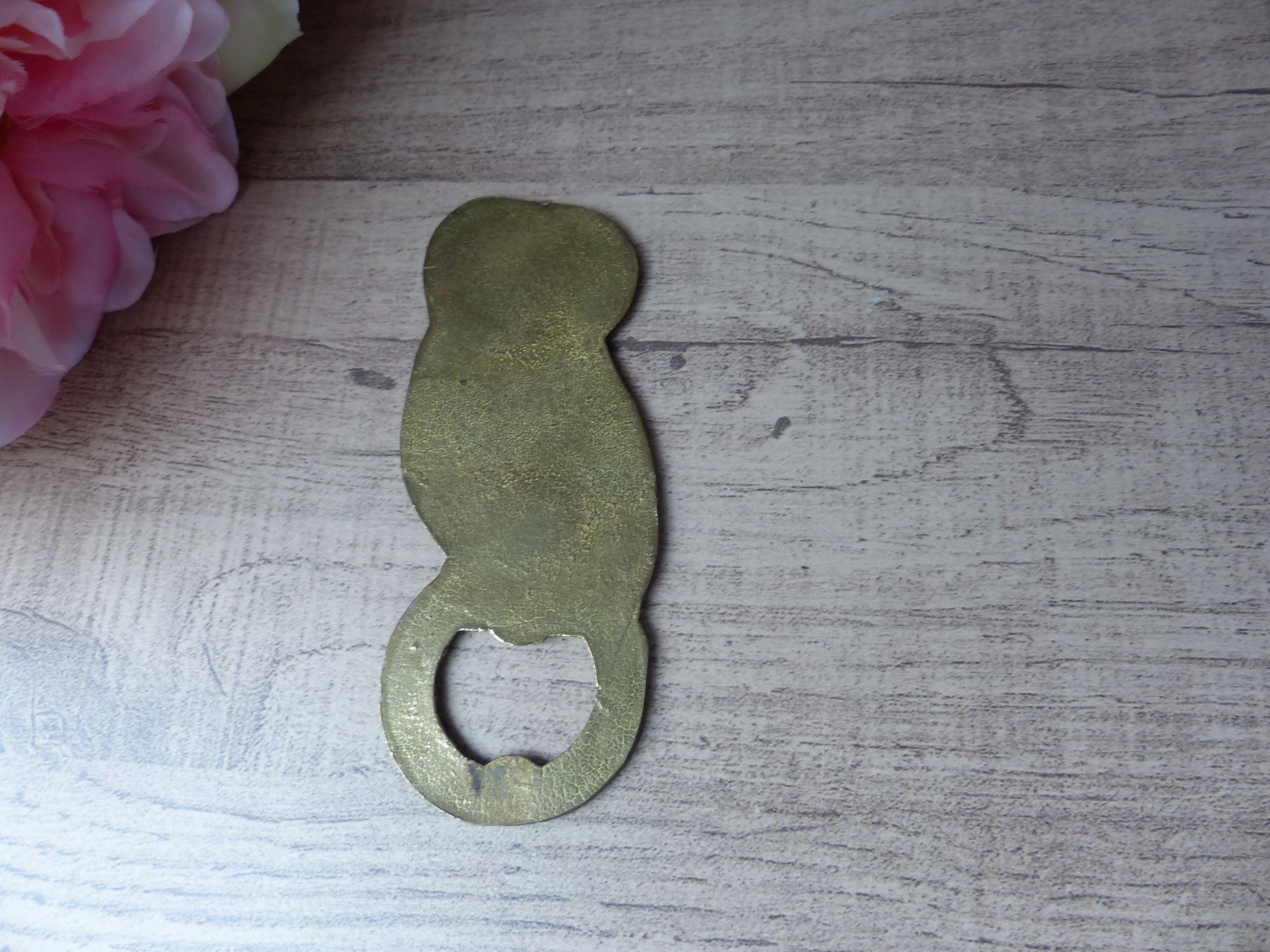 Vintage enamelled brass bottle opener 1970s Bar accessory bottle opener Owl bottle opener