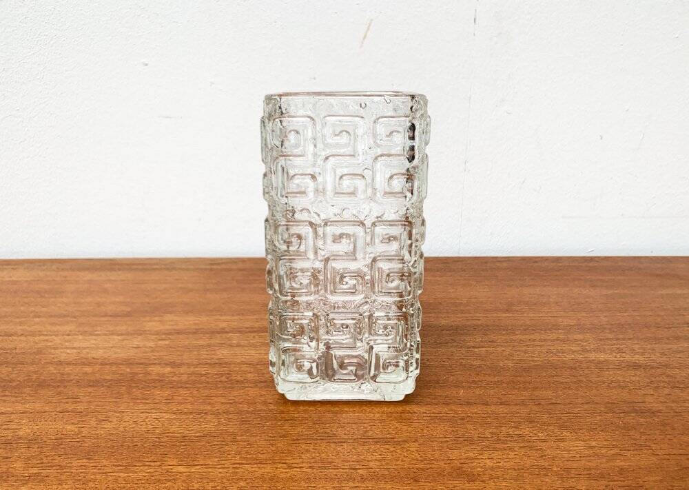 Large Finnish glass block vase from the mid-century by Tamara Aladin for Riihimäki, 1960s.