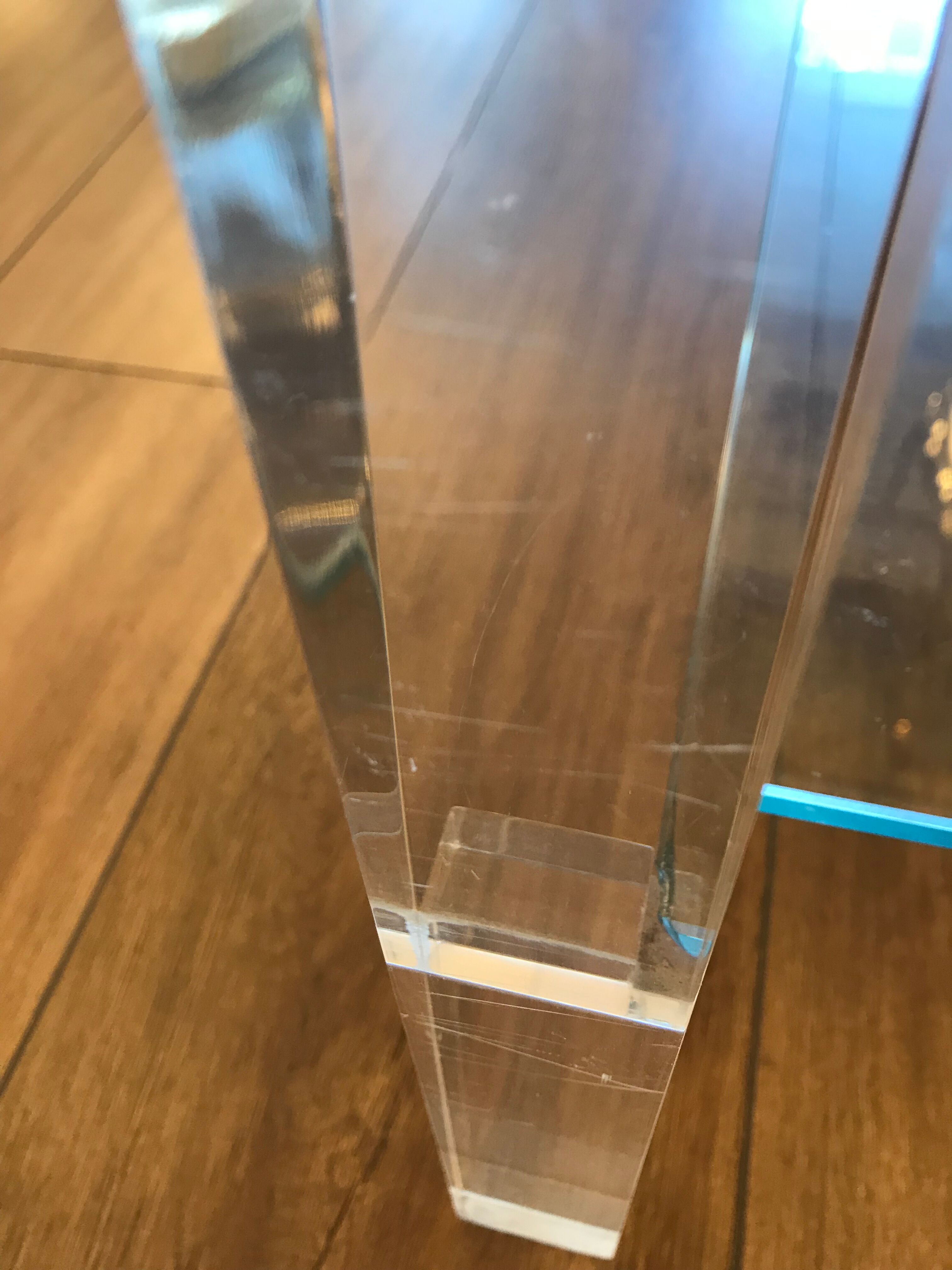 Plexiglass and glass coffee table "Les Invisibles de Marais" 1980