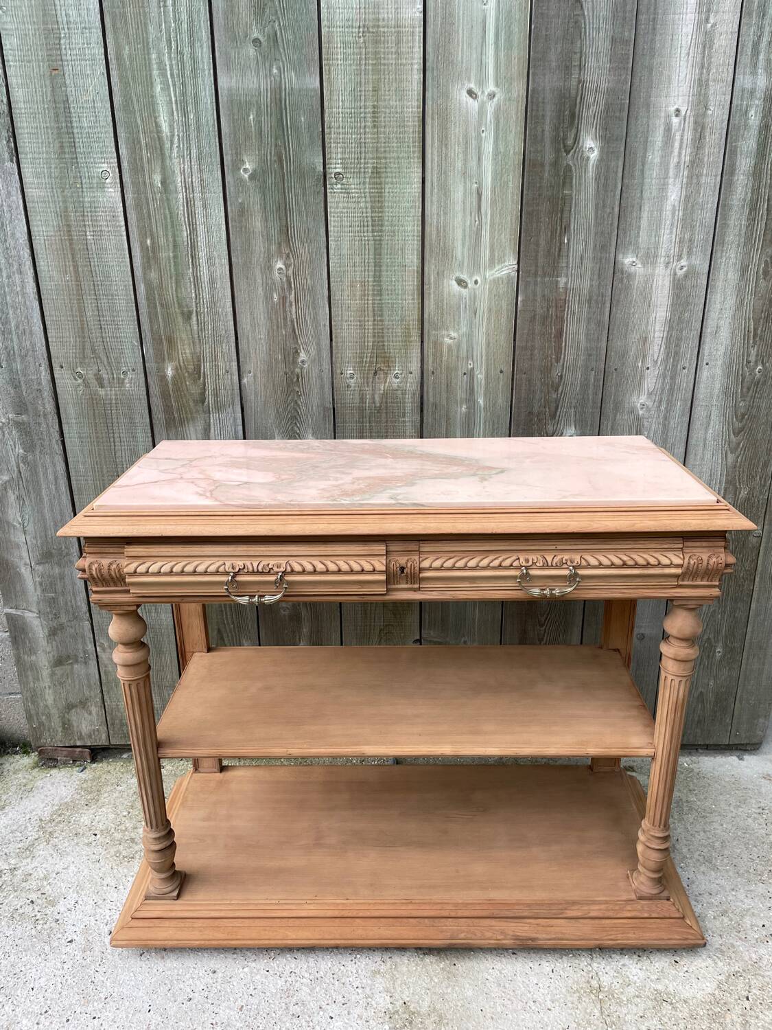 Sandblasted console with pale pink marble, Henri II style