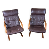 2x 60s 70s Easy Chair Leather Armchairs Westnofa Norway Mid Century