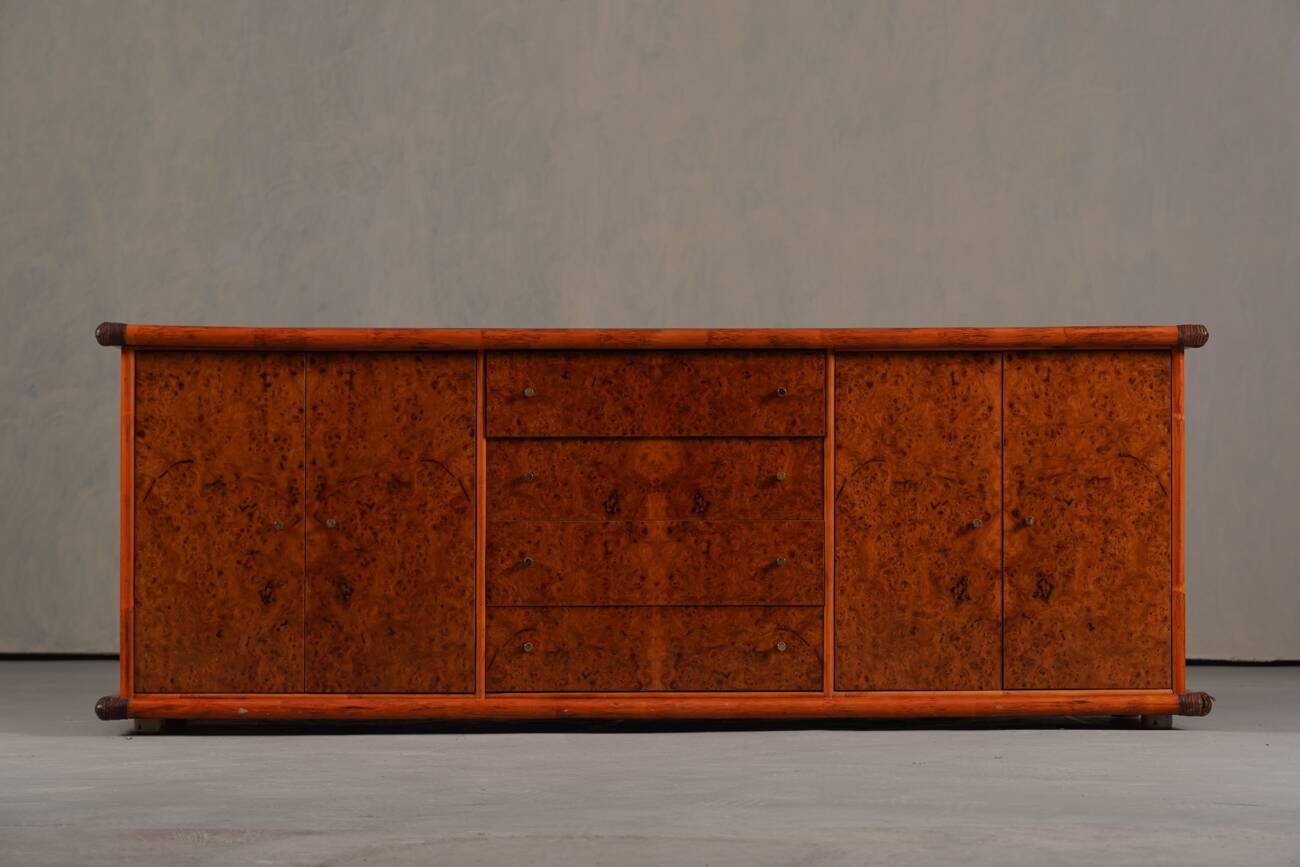 Vintage Italian sideboard in burl elm by Alberto Smania for Studio Smania Interni, Italy, 1960s