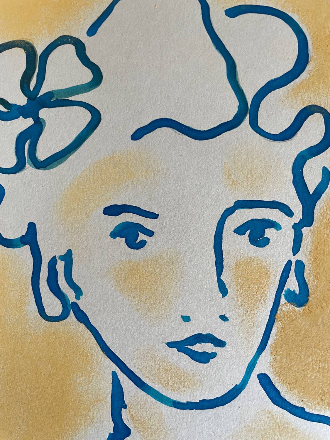 Signed painting in Chinese ink and pastel, “art deco” female portrait