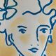 Signed painting in Chinese ink and pastel, “art deco” female portrait