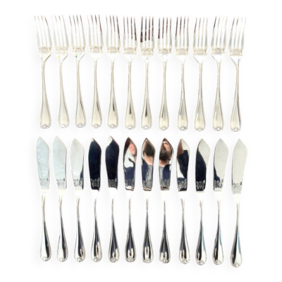 12 couverts à poisson décor coquille, Christofle Marot Berain