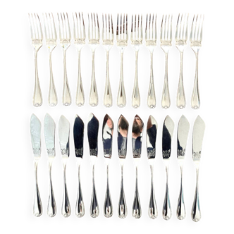 Christofle Marot Berain, 12 fish cutlery sets, shell decor