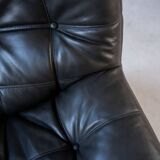 Ensemble de Salon Kashima Vintage en Cuir Noir par Michel Ducaroy pour Ligne Roset, 1976, Set de 3