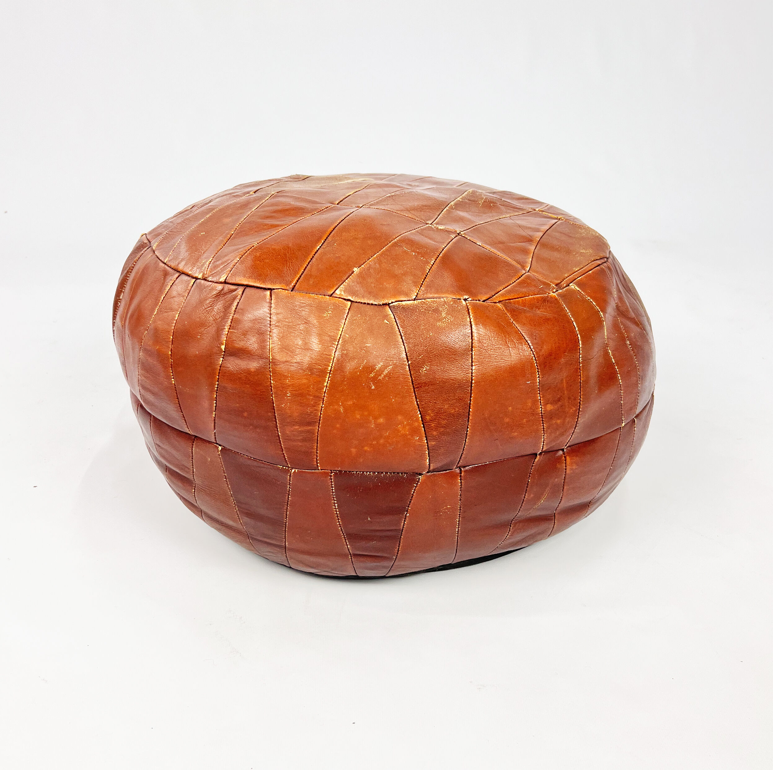 Vintage leather patchwork pouf, 1970