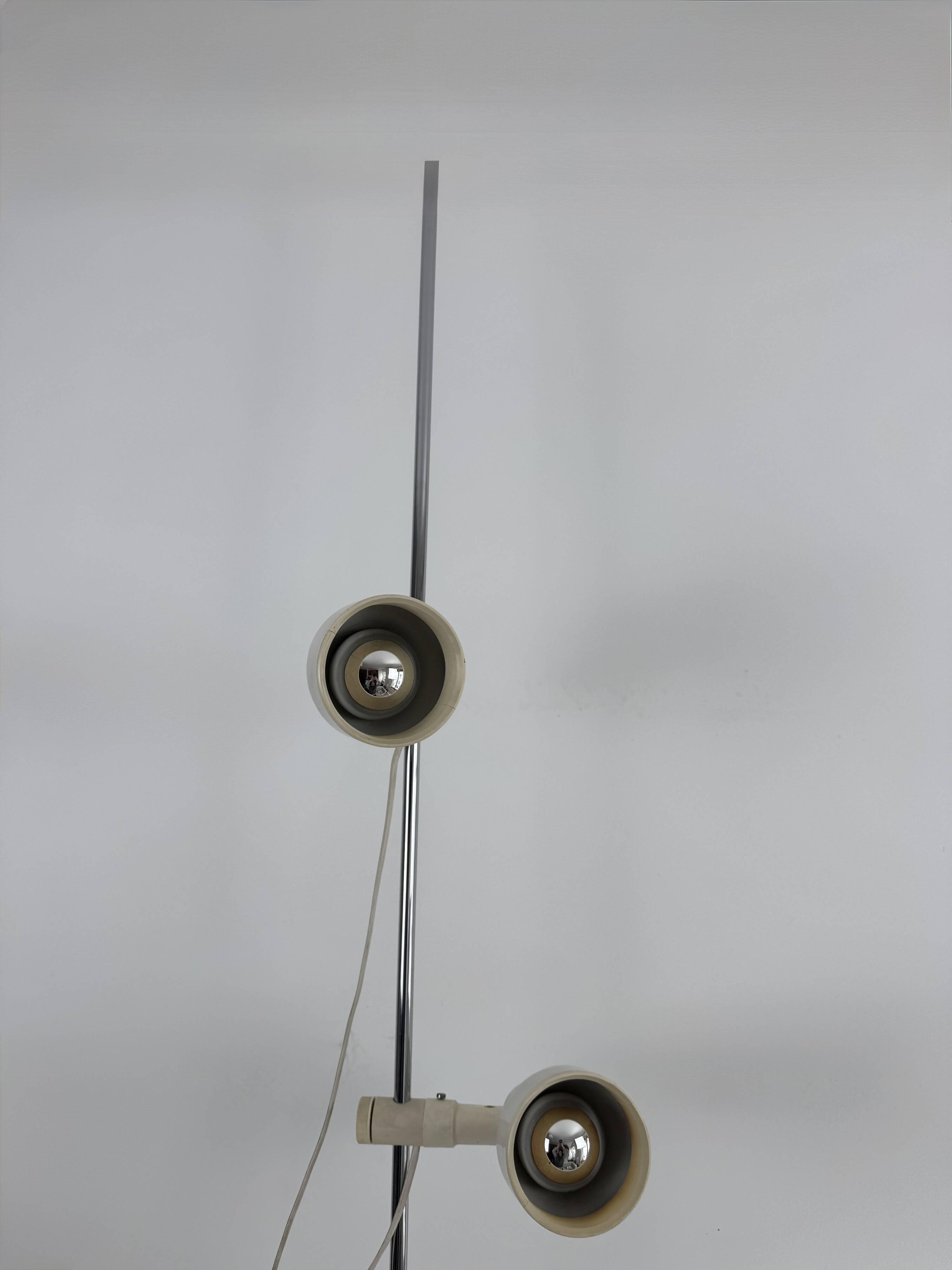Vintage adjustable floor lamp, chrome and pressed moulded beige ABS, France 1970.