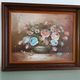 Old painting painting: bouquet of flowers in its pot