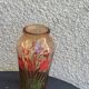 Vintage red-flowered pink glass vase