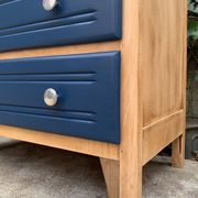 Art Deco chest of drawers in raw wood and blue, 1940