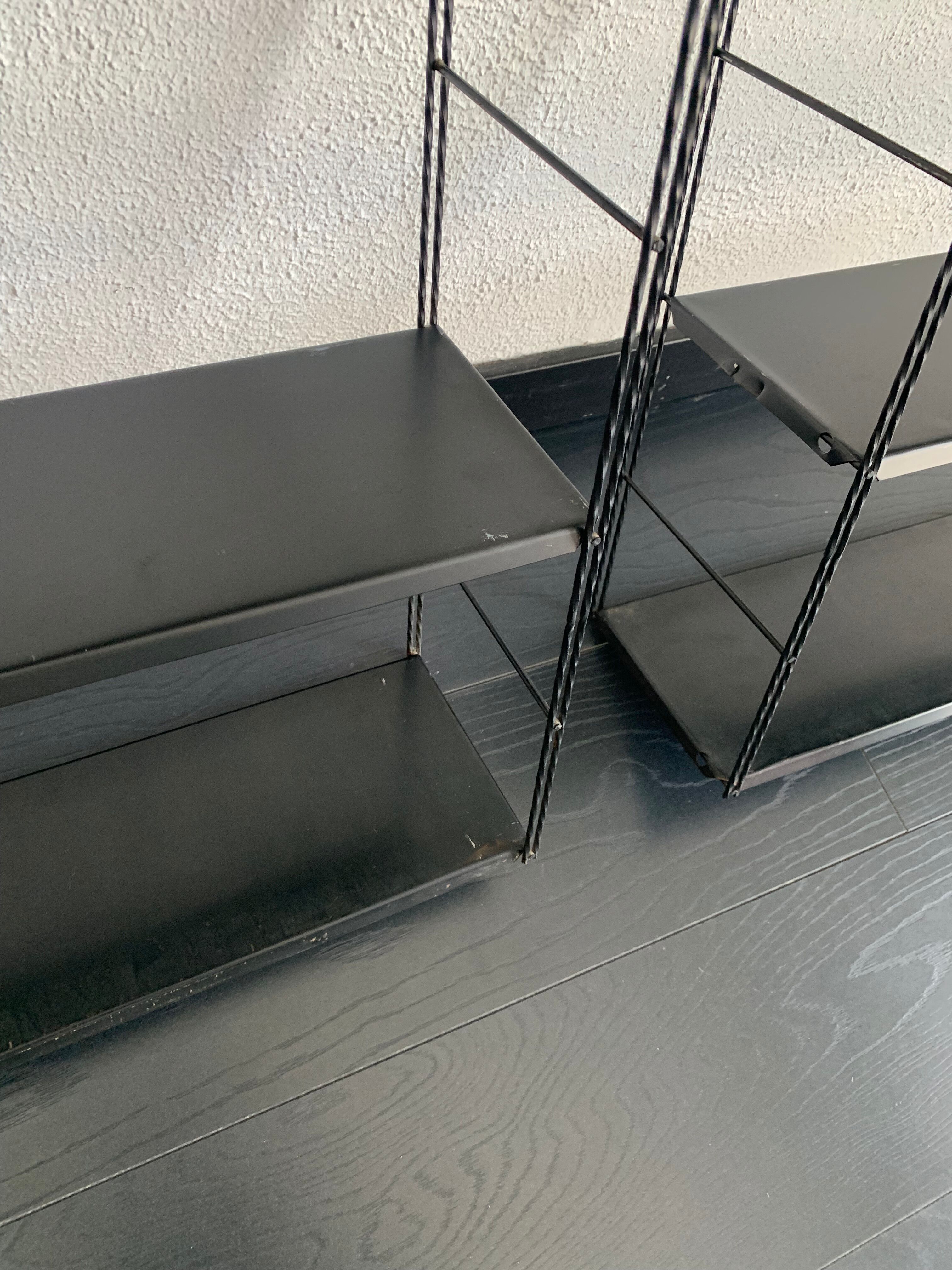 Pair shelves vintage 1960 black string - 49 x 58 cm